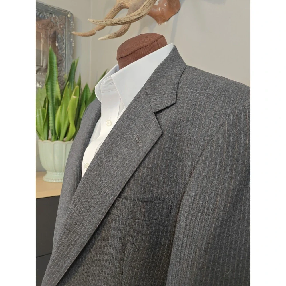 Hart Schaffner Marx 39L Gray Wool Blazer Mens 2 Button Sport Coat USA Striped